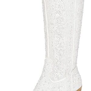 Womens Knee-High Western Cowboy Boots Rhinestone Pointed Toe Block Heel Size 7.5